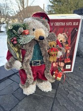 Vintage 24  Christmas Santa Bear Plush Figure w/ Original Box   Holiday Decor