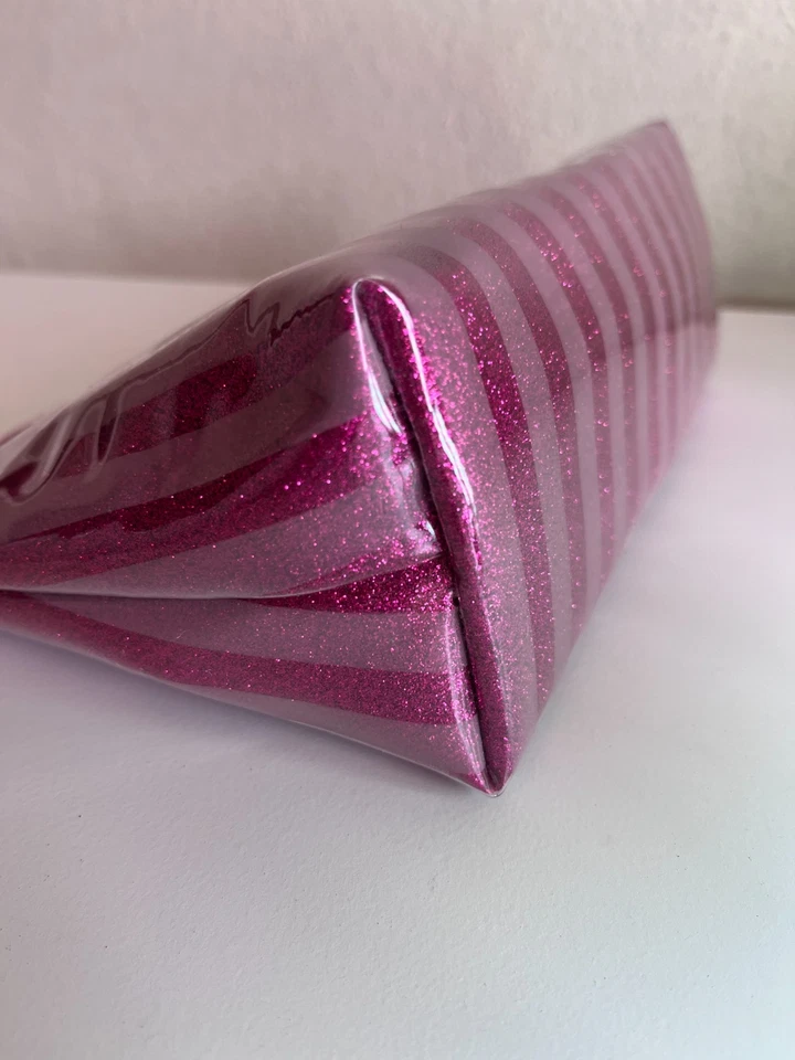 New Victoria's Secret striped pink glitter toiletries makeup bag 2000s Vintage - Image 3 of 4