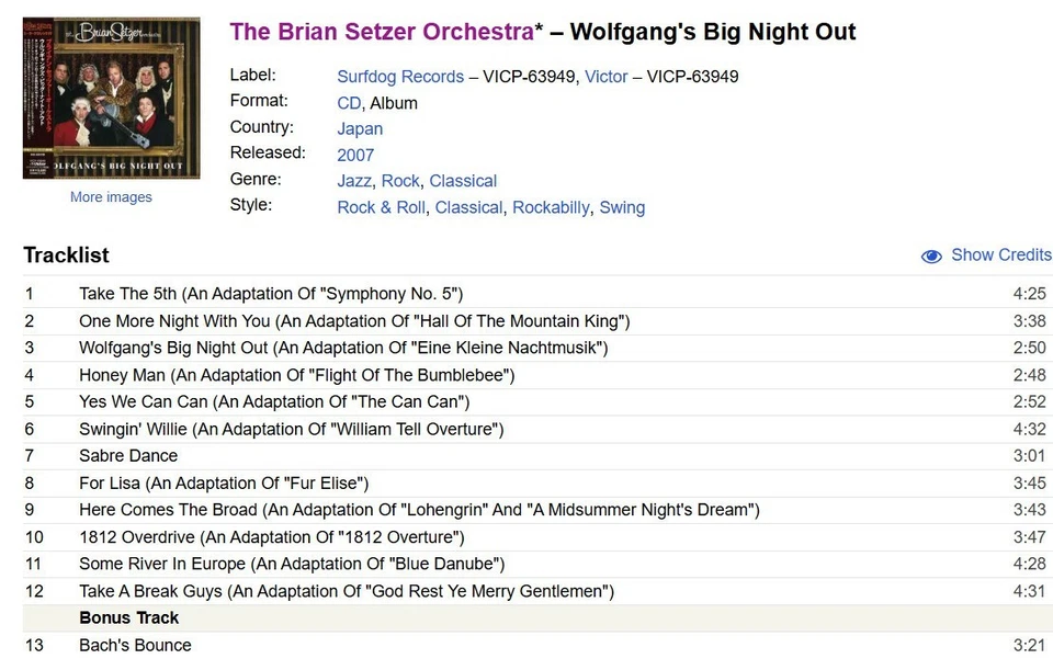 The Brian Setzer Orchestra Wolfgang's Big Night  JAPAN CD + BONUS TRACK SEALED - Image 2 of 4