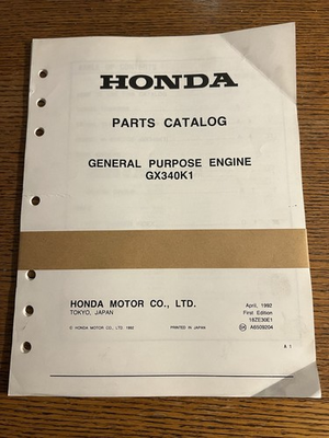 #ad OEM Honda GX340K1 General Purpose Engine Parts Catalog 1st Ed Apr 1992 $16.95