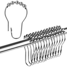 12 Pack Silver Shower Curtain Rings Slick Rust Proof Hooks for Curtains