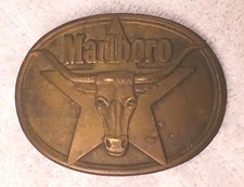 Philip Morris Marlboro Tobacco Texas Longhorn Vintage Solid Brass Belt Buckle