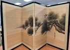 Japanese vintage Byobu 4 panel folding screen With Pine Tree Matsu. Signed DsVa