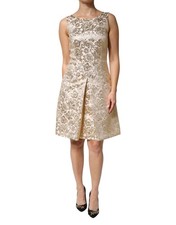 Dolce & Gabbana Beige Gold Floral Brocade Sleeveless Women's Dress Authentic