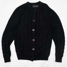 Vintage 60s Lees Dresses Fully Fashioned 100 Wool Knit Button Up Black Cardigan