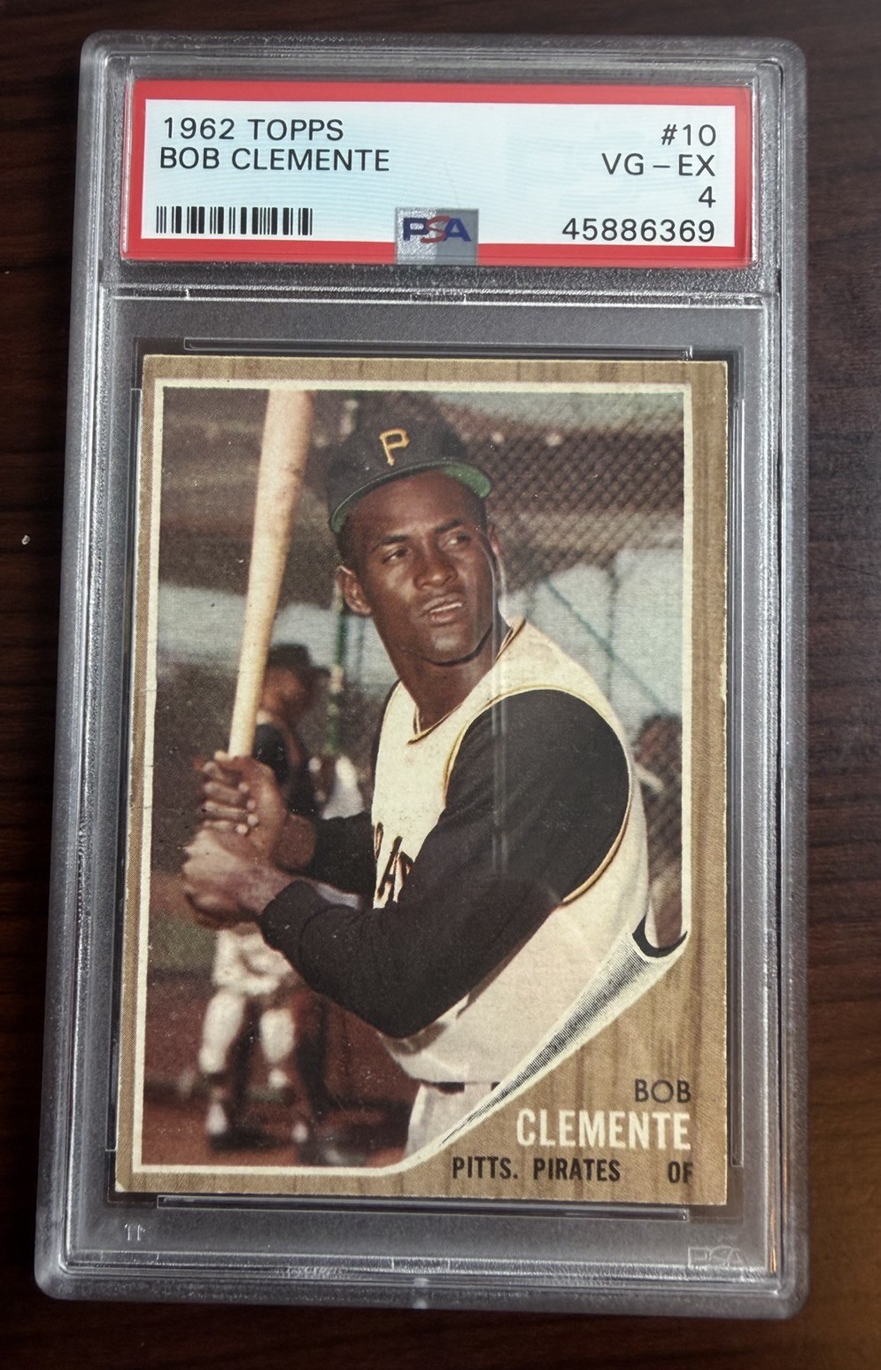 VINTAGE 1962 TOPPS HOF #10 ROBERTO CLEMENTE Baseball Card PSA 4 VG/EX Clean!