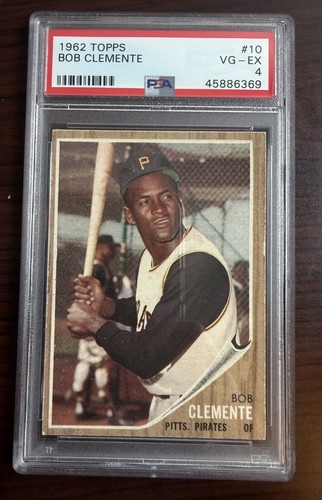 VINTAGE 1962 TOPPS HOF #10 ROBERTO CLEMENTE Baseball Card PSA 4 VG/EX Clean!
