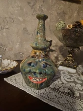 Face Jug pottery signed Art deco
