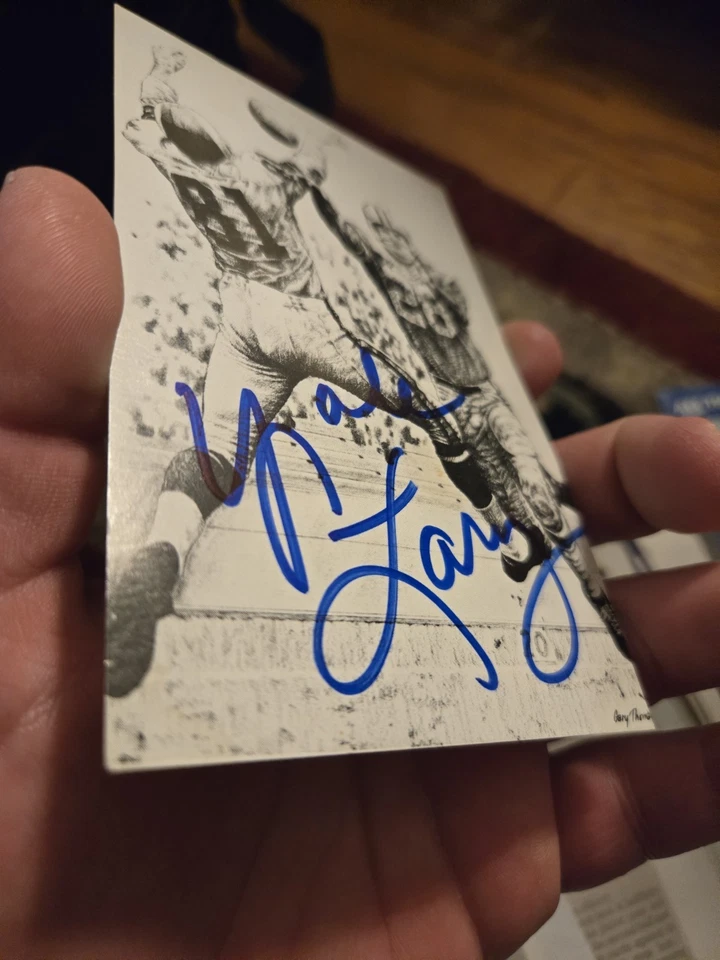 Yale Larry Autographed HOF Info Postcard Black and White Detroit Lions Texas A&M - Image 2 of 3