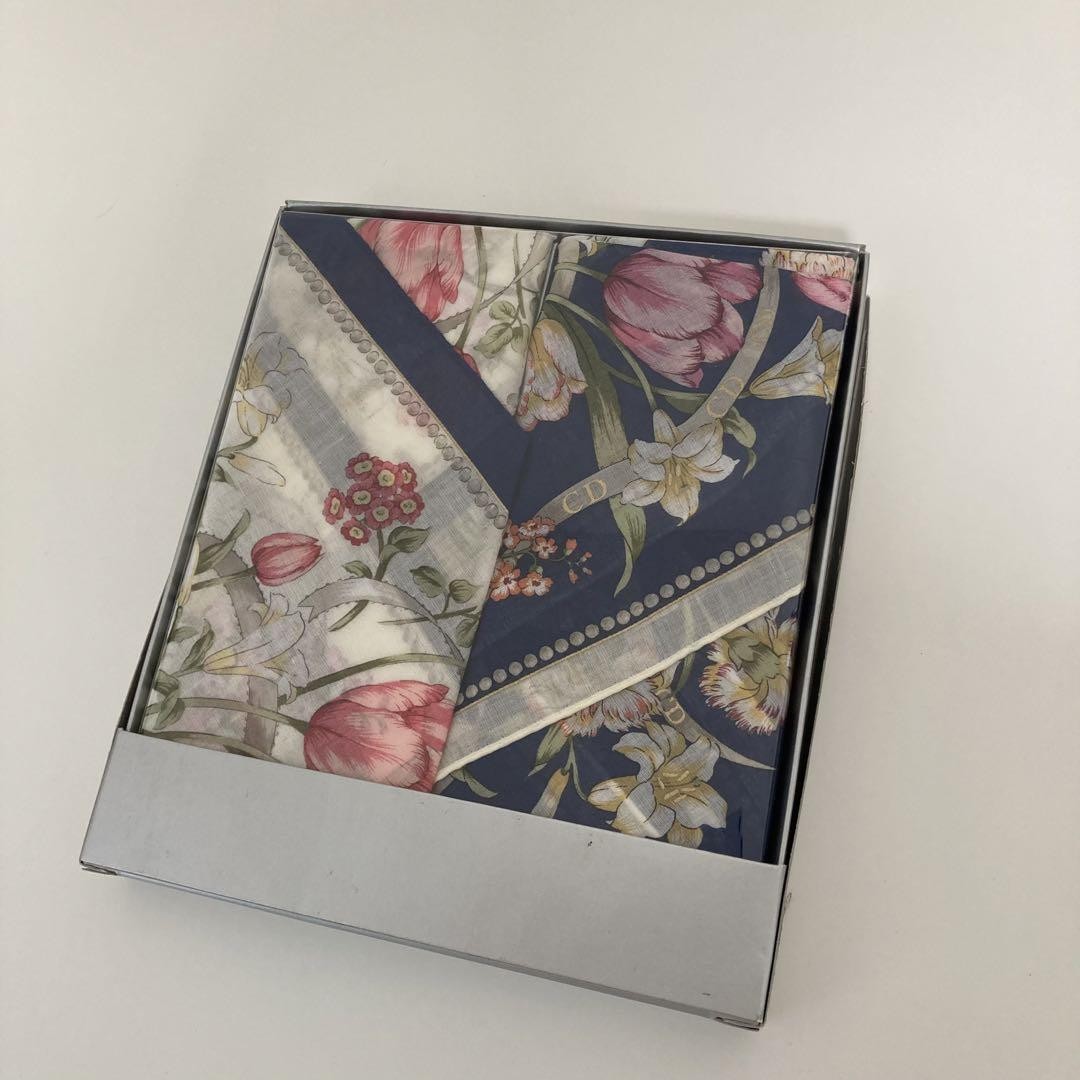 Dior Scarf Blue White Silk Floral Women France 117544 | eBay
