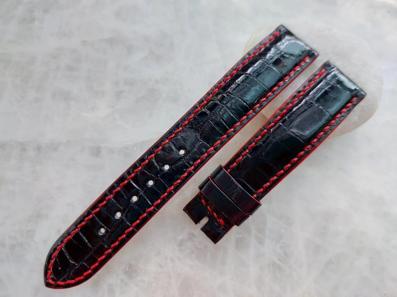 18mm/16mm Black Alligator Crocodile Print Leather Watch Strap Band
