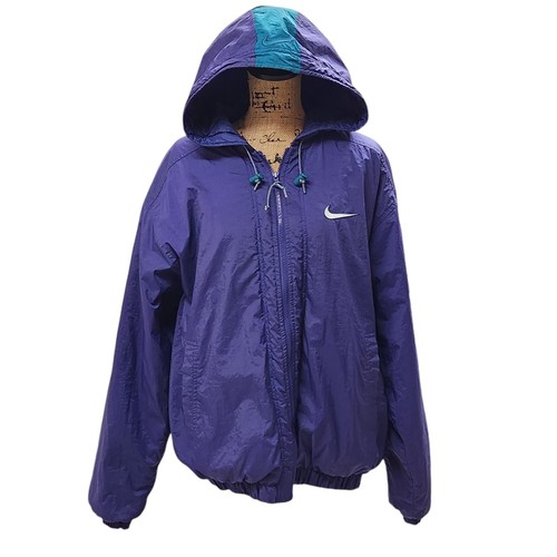VTG 90s Y2K Nike Purple Teal Hooded Quilt Lined Jacket Spell Out Logo Women's L - Picture 2 of 10