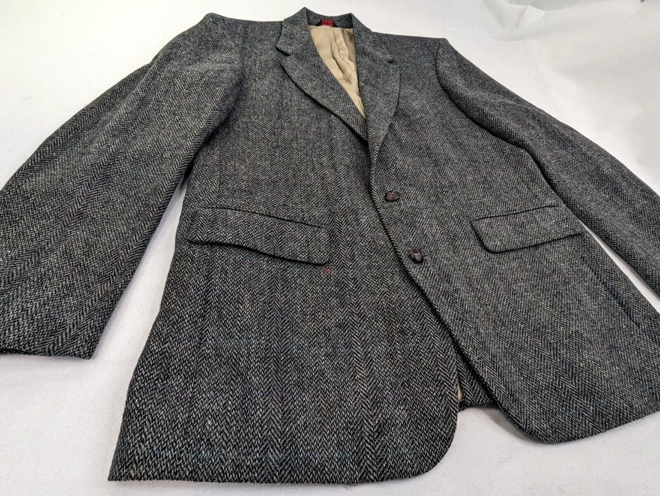 Abrigo deportivo de lana de tweed espiga Savile Row de colección, para hombre 44L, gris púrpura verde azulado Foto 2 de 4