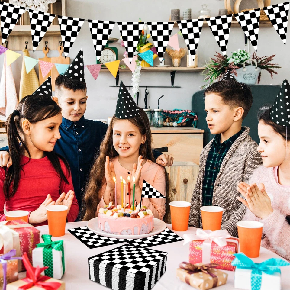 Одноразовые салфетки с клетчатым флагом тематика гоночного автомобиля вечеринка 80 шт. - Изображение 3 из 4