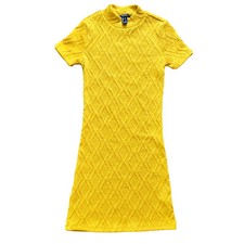 Forever 21 gold knit Diamond Boho ribbed short sleeve Fall Dress Size Small S