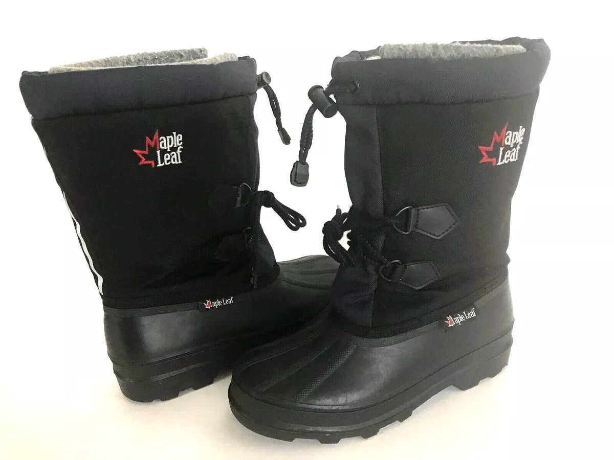 Canadian Maple Leaf Winter Boots Black Navy Boys Youth 6 Wool Liner Gently Used