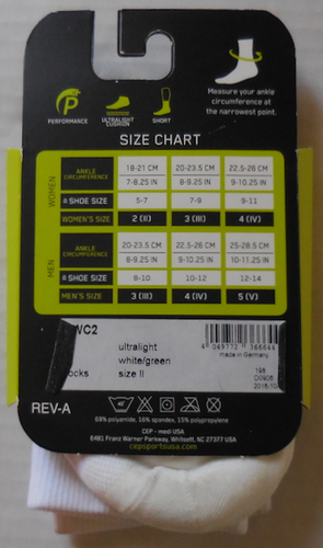 CEP Women Ultralight Short Compression Socks Color White/Green Size 5-7 - Picture 6 of 6