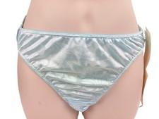 NOS Vintage Warners Satin Pearls Satin Panty Size L Blue Floral Silky Sissy