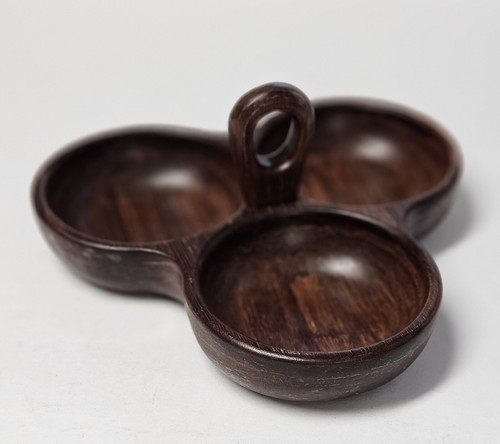 Wooden 3-Section Bamboo Appetizer Party Serving Tray Dish with Handle - Picture 4 of 6