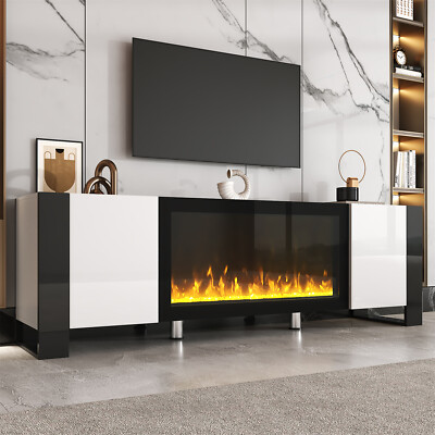 TV Stand Cabinets Media Console Table with 34'' Fireplace for TVs Up to 75'' US