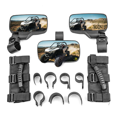 UTV Side View Rear Center Mirrors Set For Polaris RZR Kawasaki Mule Honda Can-am