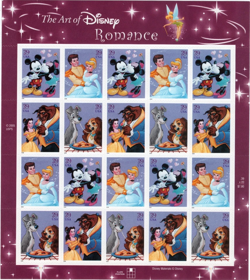 Scott #4028a (4025-28) Disney Romance Sheet of 20 Stamps w/FDC - Sealed - Image 2 of 3