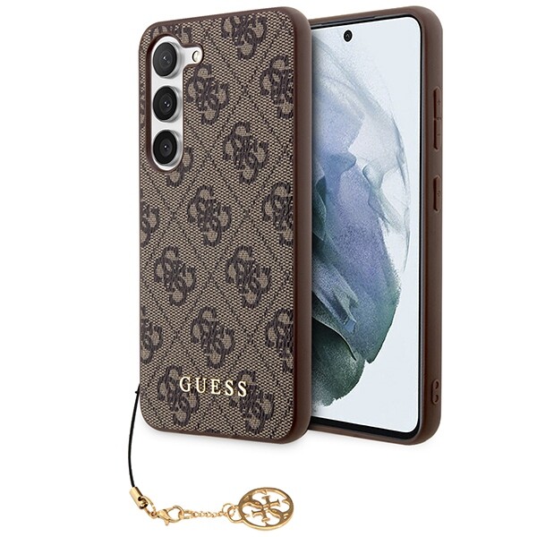 Galaxy S24 Guess Brown Faux Leather Phone Case with Gold Chain  