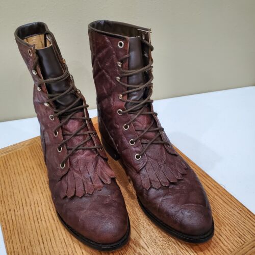 J Diamond Womens Boots Size 8.5 Brown Textured Leather Western Cowgirl Lace Up - Picture 1 of 7