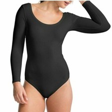 Spanx Long Sleeve Bodysuit Womens Size Medium Very Black Scooped Neck Ballet New