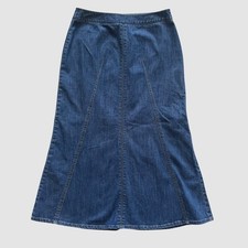 Vintage Talbots Petites Womens Blue Denim A-Line Maxi Skirt Stretch Boho sz 4 6P