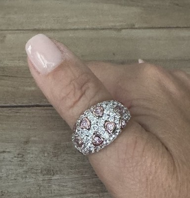 UTC Sterling Silver Rose Gold Rimmed Pink CZ Hearts Ring, Size 7, 125
