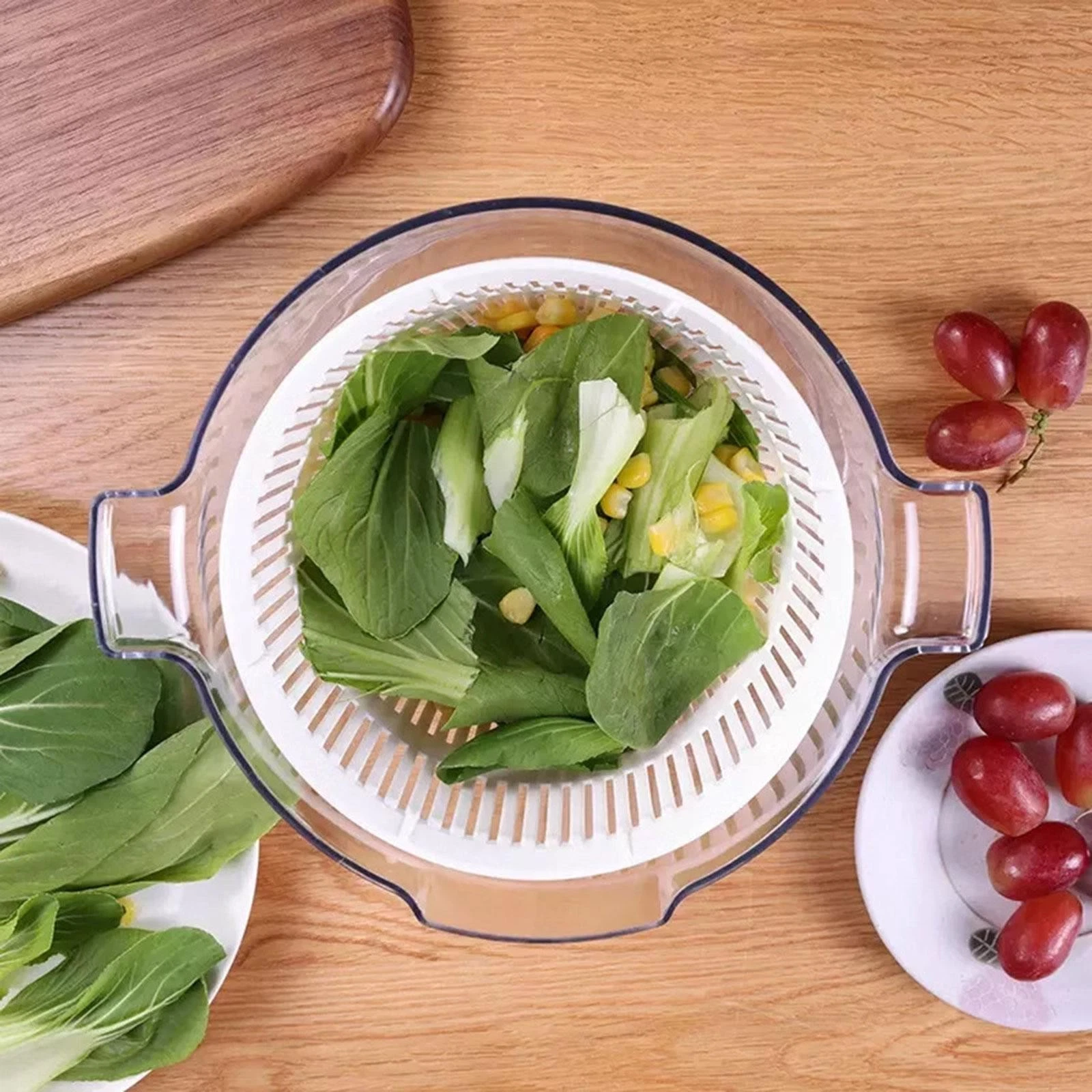 Salad Washer Dryer Manual Lettuce Dryer Multipurpose with Bowl Colander Fruits