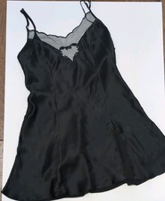 VTG Victoria's Secret Gold Label Black Silk Babydoll with Lace Heart Accent