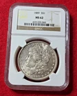 1889 $1 Morgan Silver Dollar - NGC MS62 - 90% Silver - .7734 Ounce