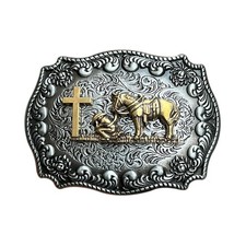 Western Belt Buckle Cross Prayer Horse Longhorn Cowboy For Men Women