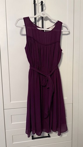 LOFT Ann Taylor Purple Chiffon Sleeveless Ruched Tie Waist Dress
