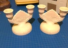 Vintage Set Jeannette Shell Pink Milk Glass Lombardi Pattern Candlestick Holders