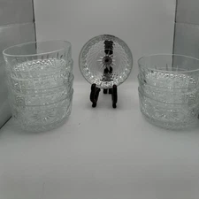 ARCOROC FRANCE Starburst Diamond Pattern Glass 4” Berry Dessert Bowls Set of 8