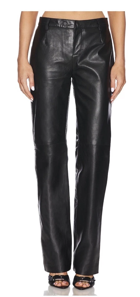 Retrofete Adelina 真皮裤子黑色直筒 XS 全新带标签 US 2-4 — 第 2/4 张图片