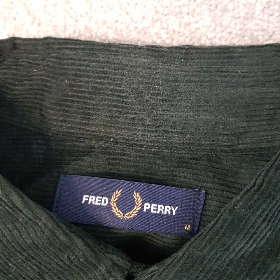 Fred Perry Mens Shirt Medium Green Corduroy Cord Worker Overshirt Casuals Mod - Image 4 of 4