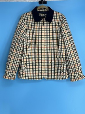 Talbots Plaid Quilted Zip Barn Jacket Size Large Corduroy Collar 