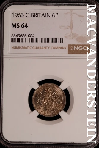Great Britian:1963 Six Pence-NGC MS 64 Brilliant Uncirculated #SLG184