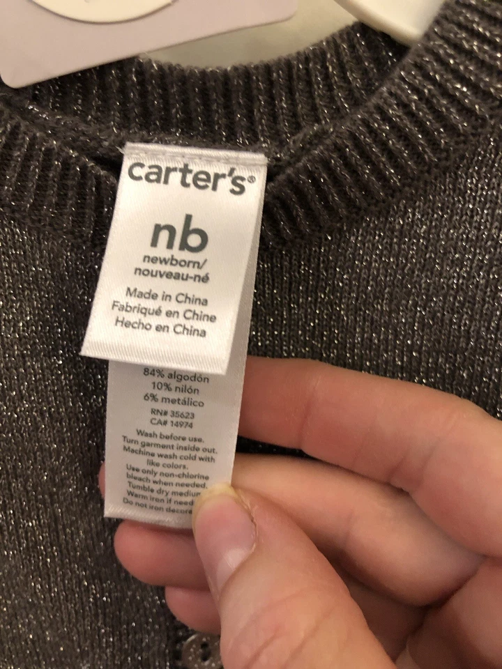 Новый с Ярлыками новорожденного Carter's кардиган Серебряный металлический SKU WR идеально подходит для Рождества - Изображение 4 из 4