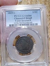 1809/6 Classic Head Half Cent. PCGS F Details. 9 over Inverted 9