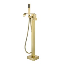 Brushed Gold Bathroom Bathtub Free Floor Mounted Hand Held Sprayer Faucet Taps
