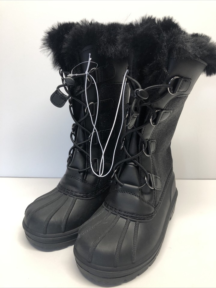 Cat & Jack Girls Thermolite Sparkly Black Constance Winter Duck Boots