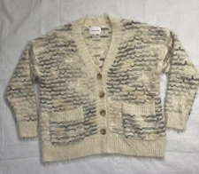 Calista Women's Sweater Cardigan Small Cream Fluffy Stripe Pattern Pocket Button
