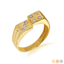 Gold 3D Dice Lucky Seven CZ Ribbed Ring (Available in Yellow/Rose/White Gold)