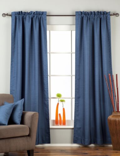Blue Rod Pocket Matka Raw Silk Curtain / Drape / Panel - Piece - Picture 1 of 17