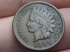 1897 Indian Head Cent Penny, XF Details, Diamonds
